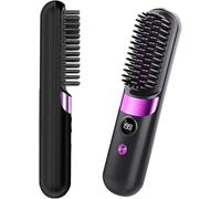 Cordless Hair Straightener Brush, Portable Rechargeable Ceramic Styling Brush with 4 Adjustable Heat Modes & LED Display, Perfect for Travel & Everyday Use