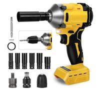 Cordless Impact Wrench, 600Nm 1/2 Inch Brushless Impact Gun Compatible with Dewalt 18 V/20 V, Visseuse à Choc Électrique 3 Vitesses et 12 Accessoires pour Changement de Pneus de Voiture - NO Batterie