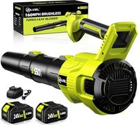Cordless Leaf Blower, 550CFM (160MPH) Brushless Turbo Blower, 24V High Power Battery Powered Leaf Blowers with 2x4.0Ah Battery & Charger, Electric Blowers Variable Speeds for Lawn&Garden