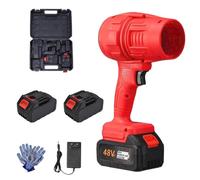 Cordless Leaf Blower Handheld, Cordless Turbo Jet Leaf Blower with 48V Battery, High-Power Handheld Blower for Yard, Patio, Car Cleaning & Drying, Snow Remove (Red-2 Bettary)