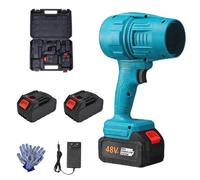 Cordless Leaf Blower Handheld, Cordless Turbo Jet Leaf Blower with 48V Battery, High-Power Handheld Blower for Yard, Patio, Car Cleaning & Drying, Snow Remove (Blue-2 Battery)