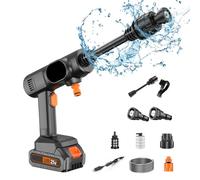 Cordless Power Washer, High Pressure Hose Attachment, 14.37x8.27x2.95 inches Double Mode Handheld Sprayer, Rechargeable Battery Operated for Car Washing Patio RV House Concrete Cleaning