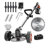 Cordless String Trimmer Edger Electric 21V Weed Eater Battery Powered with 3 Types Height Adjustable Electric Lawn Trimmer Edger Brush Cutter for Garden Clearing Weeds(Size:1×Battery,Color:avec roues)