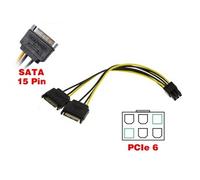 Cordon adaptateur PCIe 6 points Mâle pour carte graphique vers 2 alimentations SATA Mâle 15 points. Longueur 20 cm