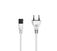 Cordon alim. av. fiche mâle euro, 2 broches, forme en 8/C7, 1,5m, blc