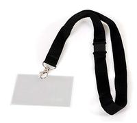 Cordon badge noir avec porte-carte 90 x 60 mm, lot de 5, fermoir sécurité | Étui PVC transparent horizontal, trou de fixation, mousqueton métal, lanière 20 mm x 44 cm, s'ouvre en cas de traction