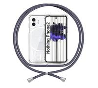 Cordon Coque Compatible avec Nothing Phone 2, Étui Bandoulière Transparente TPU Lanyard Anti Jaune TPU Case Lanière Housse Clear Shockproof Cover, Gris