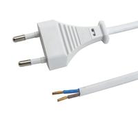 Cordon d’Alimentation Secteur Euro Type C (2 Pôles) - Longueur 2,5m - Section 2 x 0,75 mm² - Fiche Plate et Extrémités Dénudées avec Embouts - Câble pour Petits Appareils Ménagers - IP20 - Blanc