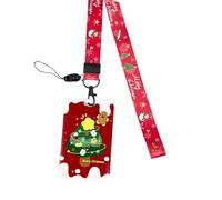 Cordon de Noël avec porte-clés - Porte-cartes en forme de sapin de Noël - Beau tour de cou - Porte-badge d'élan pour étudiantes et filles