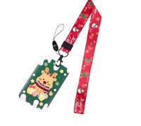 Cordon de Noël avec porte-clés - Porte-cartes en forme de sapin de Noël - Beau tour de cou - Porte-badge d'élan pour étudiantes et filles