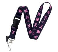 Cordon de sensibilisation au cancer du sein - Cordon tour de cou avec ruban rose - Porte-badge - Pour la sensibilisation au cancer du sein - Cordon pour porte-clés, téléphone, porte-badge, tour de