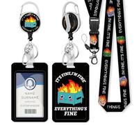 Cordon de suspension pour badges d'identité et clés, enrouleur de badge amusant et robuste avec mousqueton pivotant à 360 °, porte-badge I'm Fine avec cordon détachable, cadeau pour enseignant,