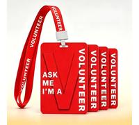 Cordon de volontariat avec carte en plastique PVC pour carte d'identité de bénévole, porte-badge pour entreprise, exposition, activités scolaires, collecte de fonds, église, école, événements (rouge)