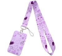 Cordon d'identification violet avec porte-carte - Porte-badge en forme de cœur - Joli porte-clés tour de cou pour clés, badges d'identité, étiquette de nom pour femmes, enfants, filles, infirmières