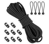 Cordon élastique de rechange pour kayak, extrémités de cordon élastique de qualité marine, kit de rechange pour kayak, corde extensible avec crochets et tendeurs à boule - 1,27 cm x 6 m, noir