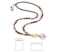 Cordon élégant avec perles en pierre naturelle pour femme - Badge d'identification et porte-clés rétractable, idéal pour l'école, le bureau et un usage quotidien (marron)