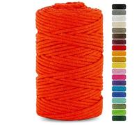 Cordon en coton naturel avec noyau en coton, 3 mm, 100 m, idéal pour macramé, articles de jardin en macramé, loisirs créatifs, orange
