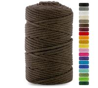 Cordon en coton naturel avec noyau en coton, 5 mm, 100 m, idéal pour macramé, articles de jardin en macramé, loisirs créatifs, marron foncé