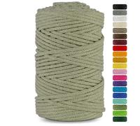 Cordon en coton naturel avec noyau en coton, 5 mm, 100 m, idéal pour macramé, articles de jardin en macramé, loisirs créatifs, vert olive