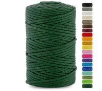 Cordon en coton naturel avec noyau en coton, 5 mm, 100 m, idéal pour macramé, articles de jardin en macramé, loisirs créatifs, vert bouteille