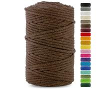 Cordon en coton naturel avec noyau en coton, 5 mm, 100 m, idéal pour macramé, articles de jardin en macramé, loisirs créatifs, marron