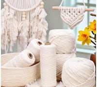 Cordon en coton naturel pour macramé de 1 à 10 mm, 3 brins torsadés en coton pour macramé pour suspension murale, loisirs créatifs, suspension de plantes, projets de nouage (1 mm x 100 m)