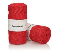 Cordon en coton pailleté 5 mm 100 m, cordon tressé avec fil métallique, cordon à crochet, cordon brillant, corde pour macramé, fil pour macramé (rouge avec fil doré)