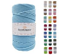 Cordon en coton tressé 5 mm 100 m 46 couleurs - Cordon pour macramé - Fil de qualité supérieure - Sznurkomania (bleu clair)