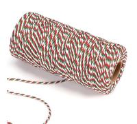 Cordon en Coton Vert, Rouge et Blanc de 1,5 mm, Ficelle pour Loisirs créatifs de Noël, 100 m de Cordon pour Emballage Cadeau, Ficelle décorative pour calendriers de l'Avent, Cadeaux, emballages DIY