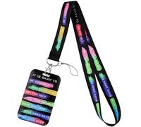 Cordon noir cool avec porte-carte - Porte-badge avec citations inspirantes - Joli porte-clés tour de cou pour clés, badges d'identité, étiquette de nom pour femmes, hommes, employés, enfants