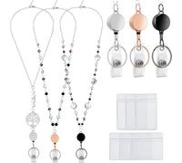 Cordon pour badges d'identité et clés avec enrouleur de badge rétractable, beau collier de perles pour femmes, enseignantes avec 6 porte-badges étanches