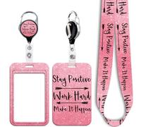 Cordon rétractable avec porte-badge avec citation positive - Porte-clés mignon pour femmes, filles, enseignants, esthétique, carte de croisière, travail, école