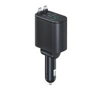 Cordon rétractable de type C de 90 W - Double port USB - Technologie de charge rapide - Systèmes d'arrêt automatique - Chargeur de voiture rétractable avec double port USB C