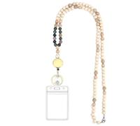 Cordon rétractable - Design perles en bois - Durable - Robuste - Porte-badge pratique - Portable - Rétractable pour clés, cartes et cartes d'identité - Élégant pour les femmes - Bureau école R