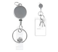 Cordon rétractable pour badges d'identité, porte-clés rétractable robuste avec cordon extensible de 30 cm, bobine de badge en métal pour clés, cartes d'identité (1, gris)