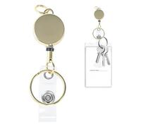 Cordon rétractable pour badges d'identité, porte-clés rétractable robuste avec cordon extensible de 30 cm, bobine de badge en métal pour clés, cartes d'identité (1, doré)