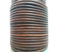 Cordon rond en cuir de vache véritable de qualité pour fabrication de bijoux Marron antique 4 mm 3 m