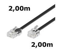 Cordon Téléphone ADSL - DITM® - RJ11 mâle vers RJ45 mâle - 2,00 m - Noir - Cordon méplat