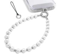 Cordon Telephone Portable En Perlée,Bijoux De Telephone,Charm Telephone,Dragonne De Téléphone Portable Perlée Pour Femmes Filles,Silver Pearl.[U147]
