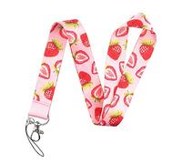 Cordon tour de cou avec boucle de sécurité pour porte-badge, clés, cartes d'étudiant, téléphones portables (couleur : fraise, taille : 45 cm)