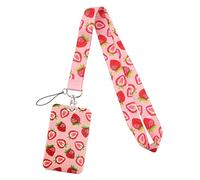 Cordon tour de cou avec porte-cartes, cordons de fruits pour le cou, pour badge d'identité, clés, permis de travail (couleur : fraise, taille : 45 cm)