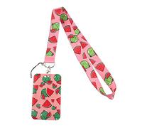 Cordon tour de cou avec porte-cartes, cordons de fruits pour le cou, pour badge d'identité, clés, permis de travail (couleur : pastèque, taille : 45 cm)