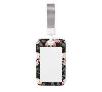 Cordon tour de cou en forme de tête de mort rose violette de 7 x 11 cm pour porte-badge vertical transparent surdimensionné avec cordon tour de cou pour passeport, carte d'identité, bureau et école