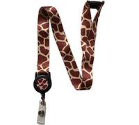 Cordon tour de cou imprimé girafe avec enrouleur de badge rétractable intégré