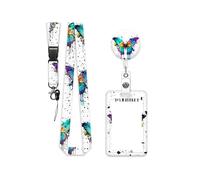 Cordon tour de cou papillon avec protecteur de cartes, porte-badges rétractable et sangle de cou amovible pour bureau, école et clip de sécurité rétractable
