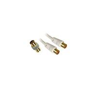 apm Câble TV Antenne 9.52mm, 2 Mètres, Connecteurs Gold Mâle/Mâle, Cordon Coaxial Blanc avec Adaptateur Femelle/Femelle Inclus, Compatible TV Décodeur TNT Fiche Murale 9.52mm, 408014