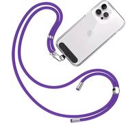 Cordon Universel Pour Smartphone Violet Avec Patch Tissu Noir Antidérapant 75 Cm ¿ Mousqueton Réglable, Porté Cou Ou Bandoulière, Protection Anti-Chute