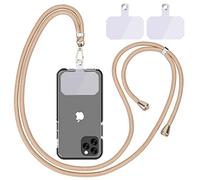 Cordon universel pour téléphone portable Linkbro, doré, à porter autour du cou avec coussin, réglable et rétractable, compatible avec tous les téléphones de 4 à 6,7 pouces