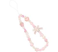 Cordon universel rose pour téléphone portable, cordon de téléphone portable, nœud noir, perles pour téléphone, dragonne anti-perte de téléphone, étui de téléphone, porte-clés, portefeuille, pendentif,