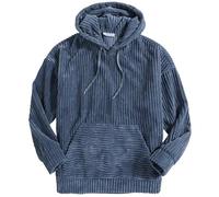 Corduroy Hoodies for Men, Fall Winter Long Sleeve Patchwork Hooded Sweatshirt Drawstring Casual Pullover Sweater (Blue,L)